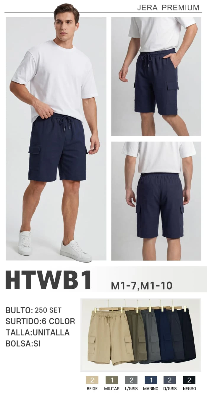 Shorts cargo para hombre con cintura elástica-HTWB1