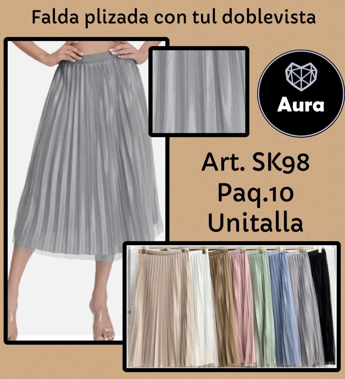 Falda plisada con tul doblevista-SK98