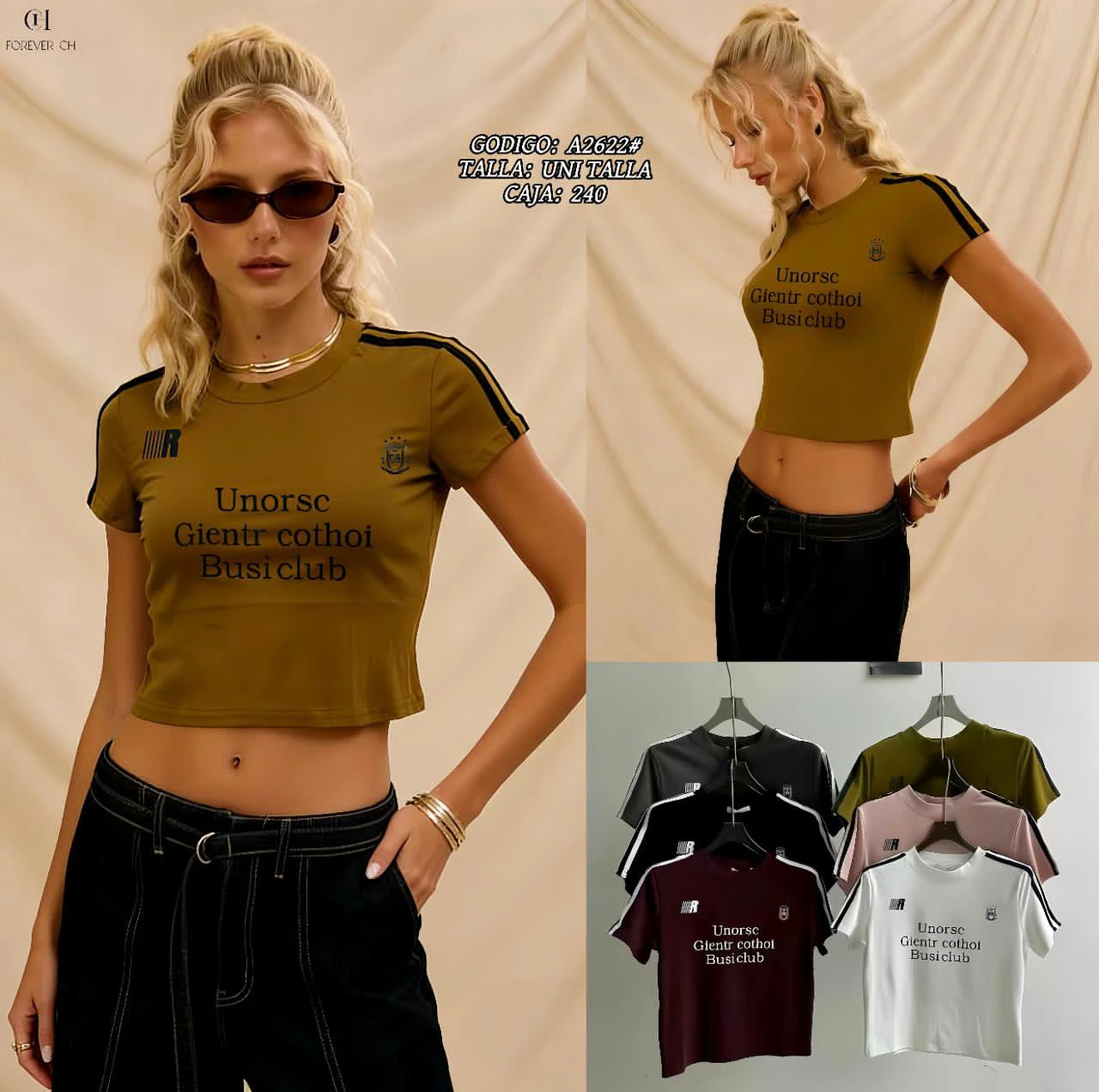 Playera crop top de manga corta con diseño de rayas-A2622