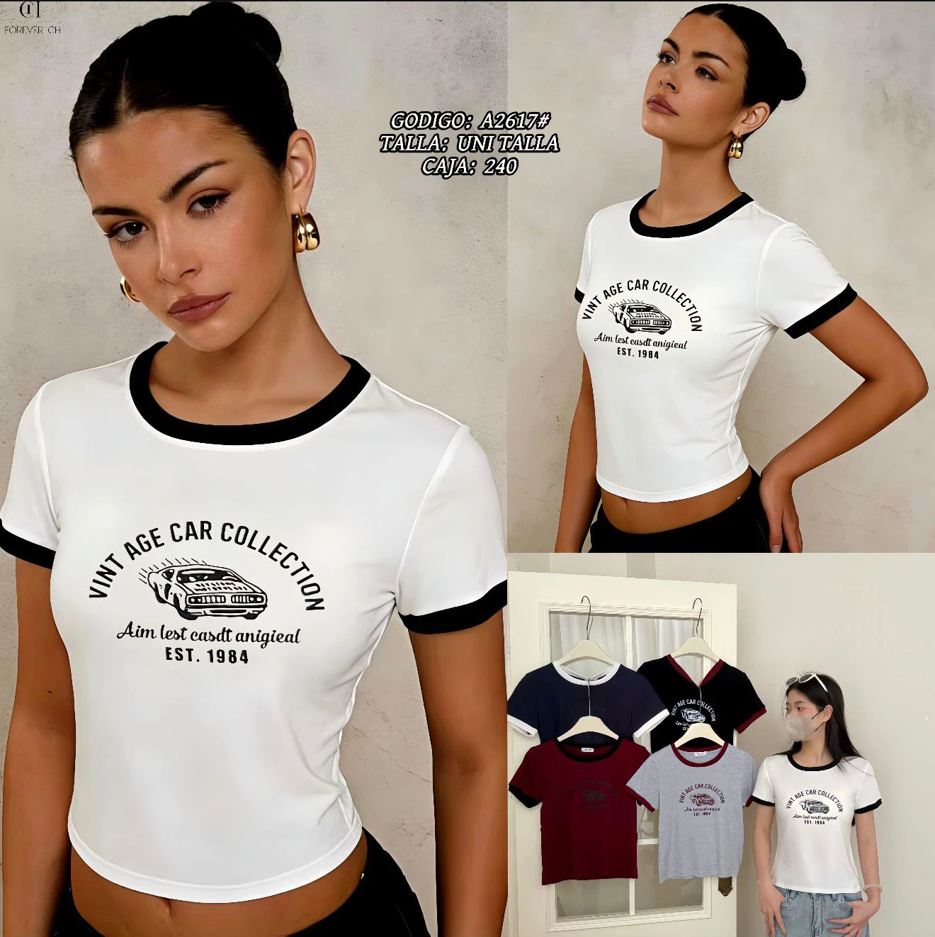 Playera de manga corta con estampado de coche vintage-A2617