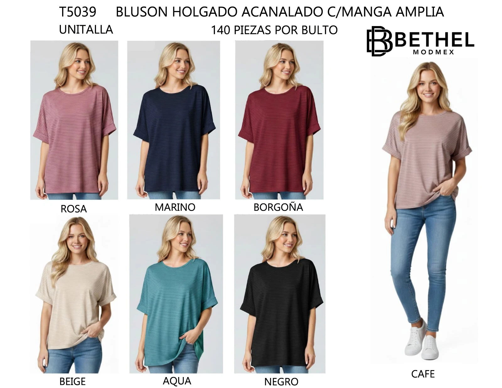 Blusón Holgado Acanalado con Manga Amplia-T5039