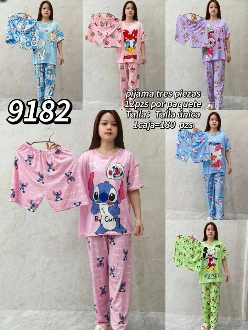 Conjunto de Pijama de Tres Piezas con Estampados-9182