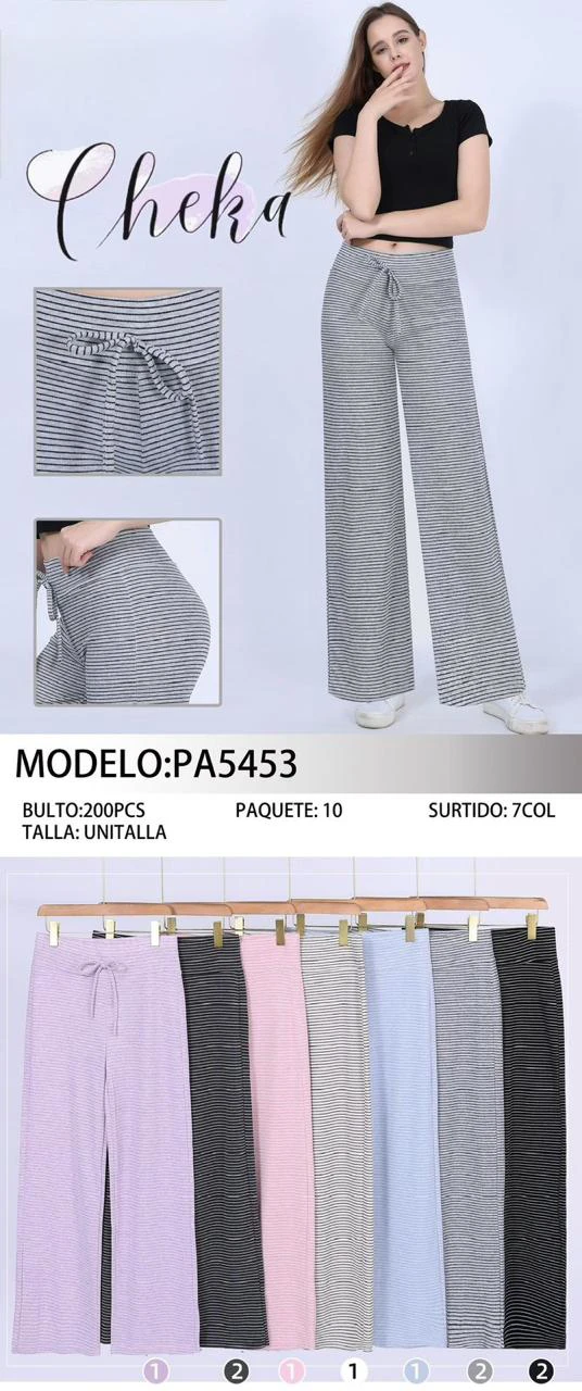 Pantalones casuales de mujer a rayas con cordón-PA5453