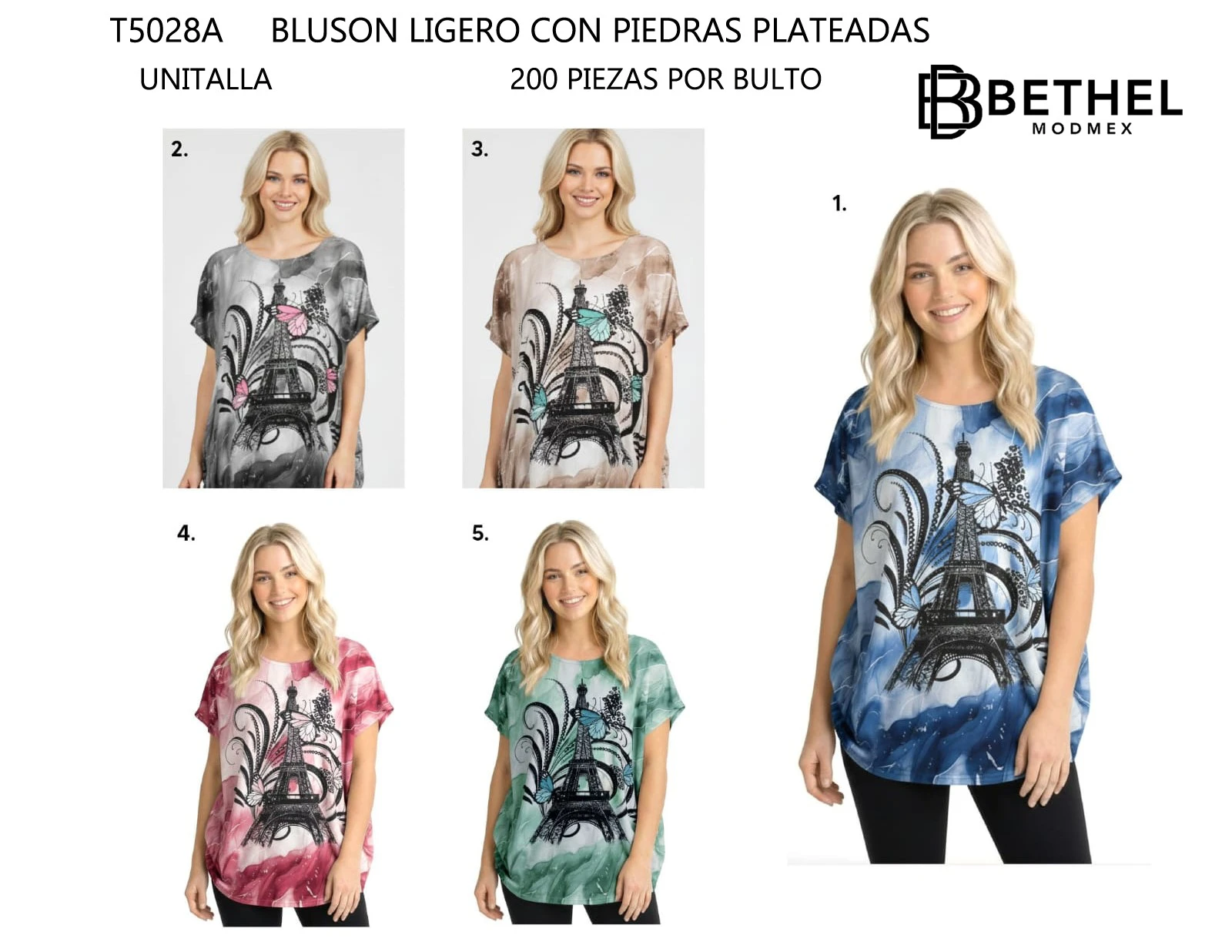 Blusón ligero con piedras plateadas-T5028A