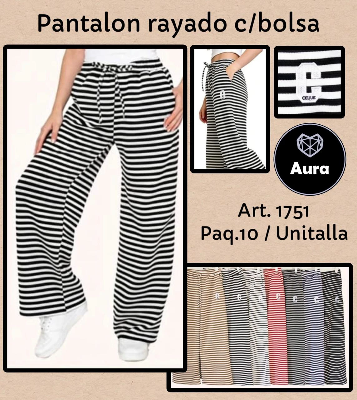 Pantalón Rayado con Bolsillos-1751