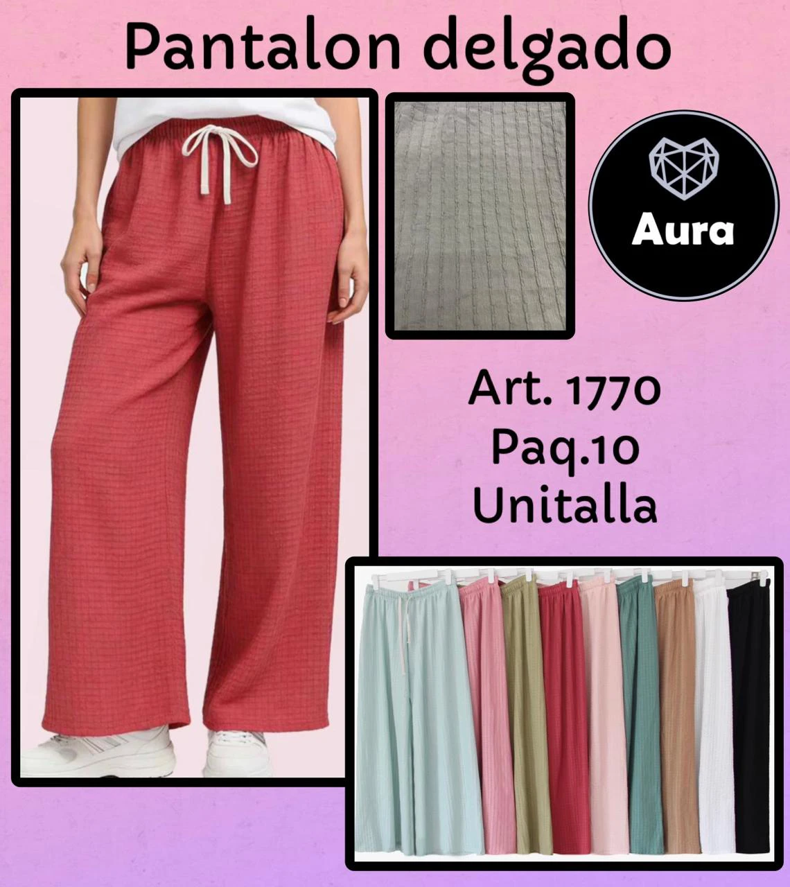 Pantalones de tela delgada con cordón-1770