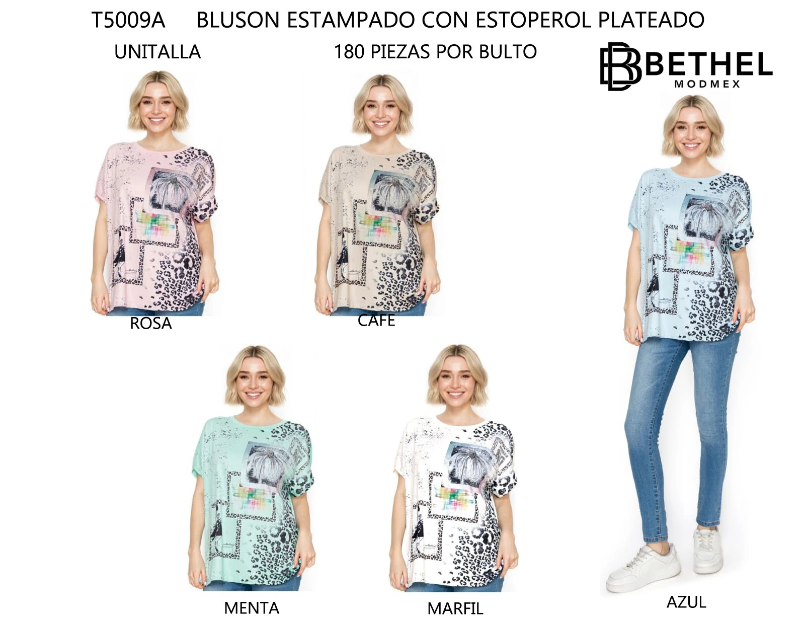 Blusón Estampado con Estoperol Plateado-T5009A