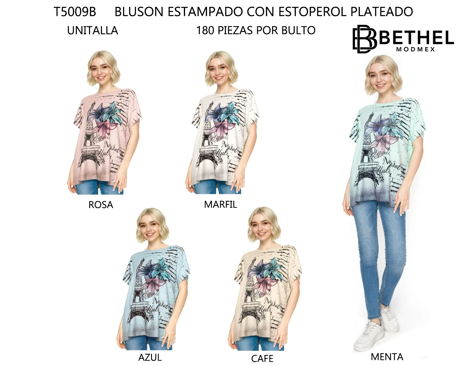 Blusón estampado con estoperol plateado-T5009B