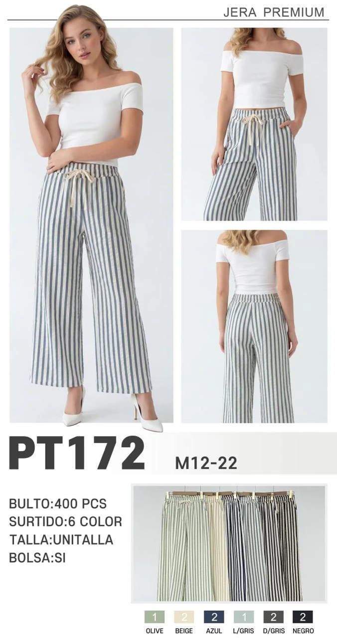 Pantalones anchos de rayas con jareta-PT172