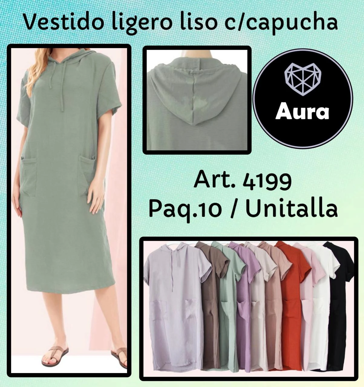 Vestido ligero liso con capucha-4199