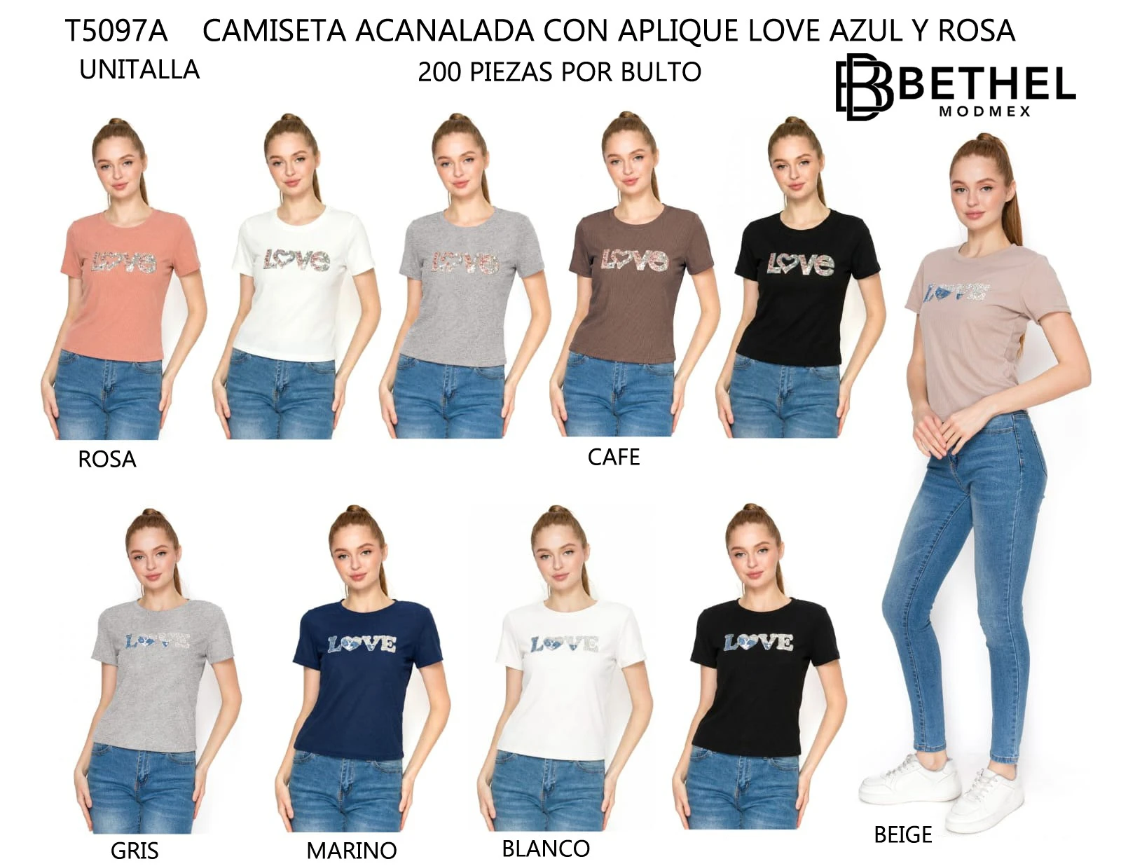 Camiseta acanalada con aplique LOVE-T5097A