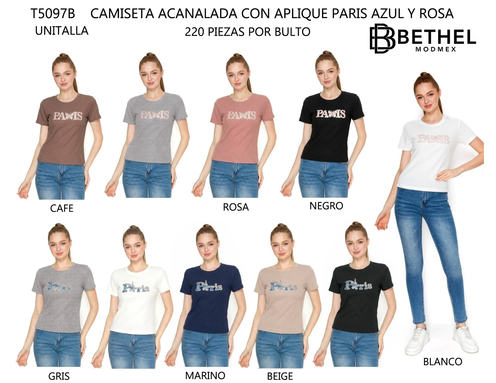 Camiseta acanalada con aplique Paris-T5097B