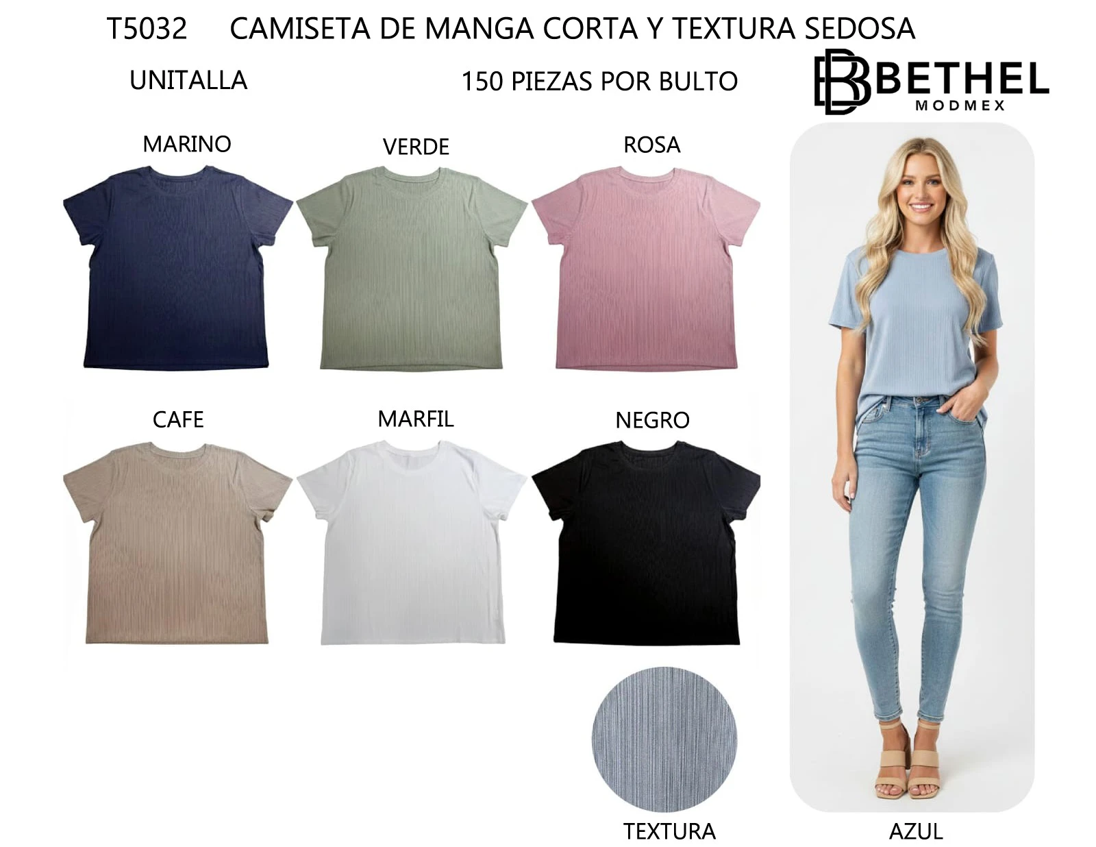 Camiseta de manga corta con textura sedosa-T5032