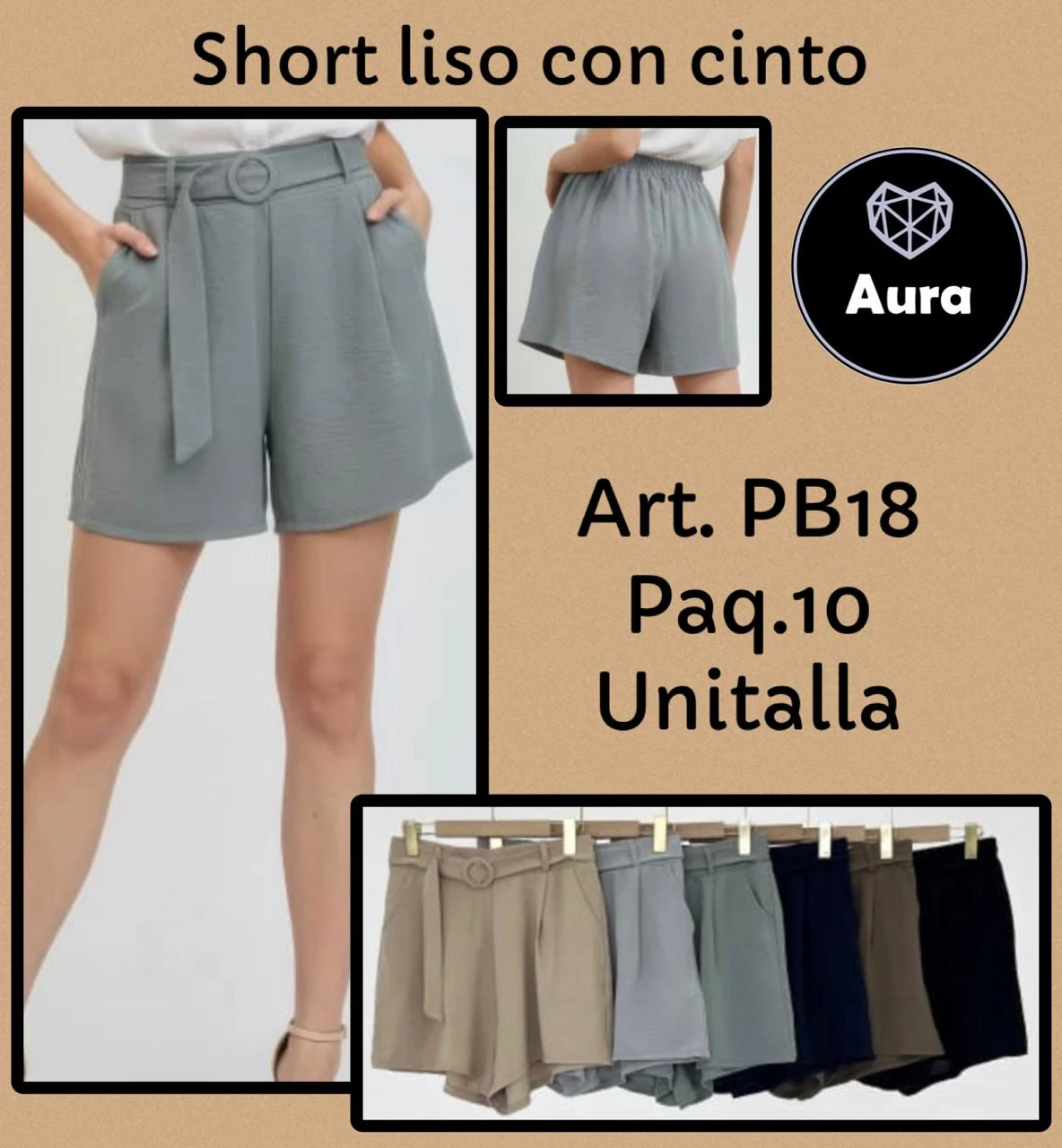 Short liso con cinto-PB18