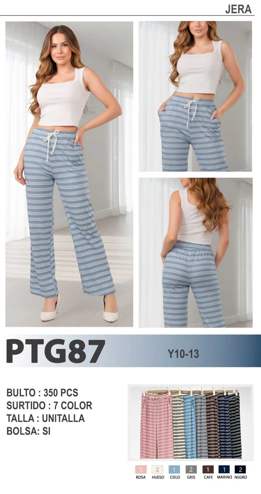 Pantalones de pijama con cordón y estampado de rayas-PTG87