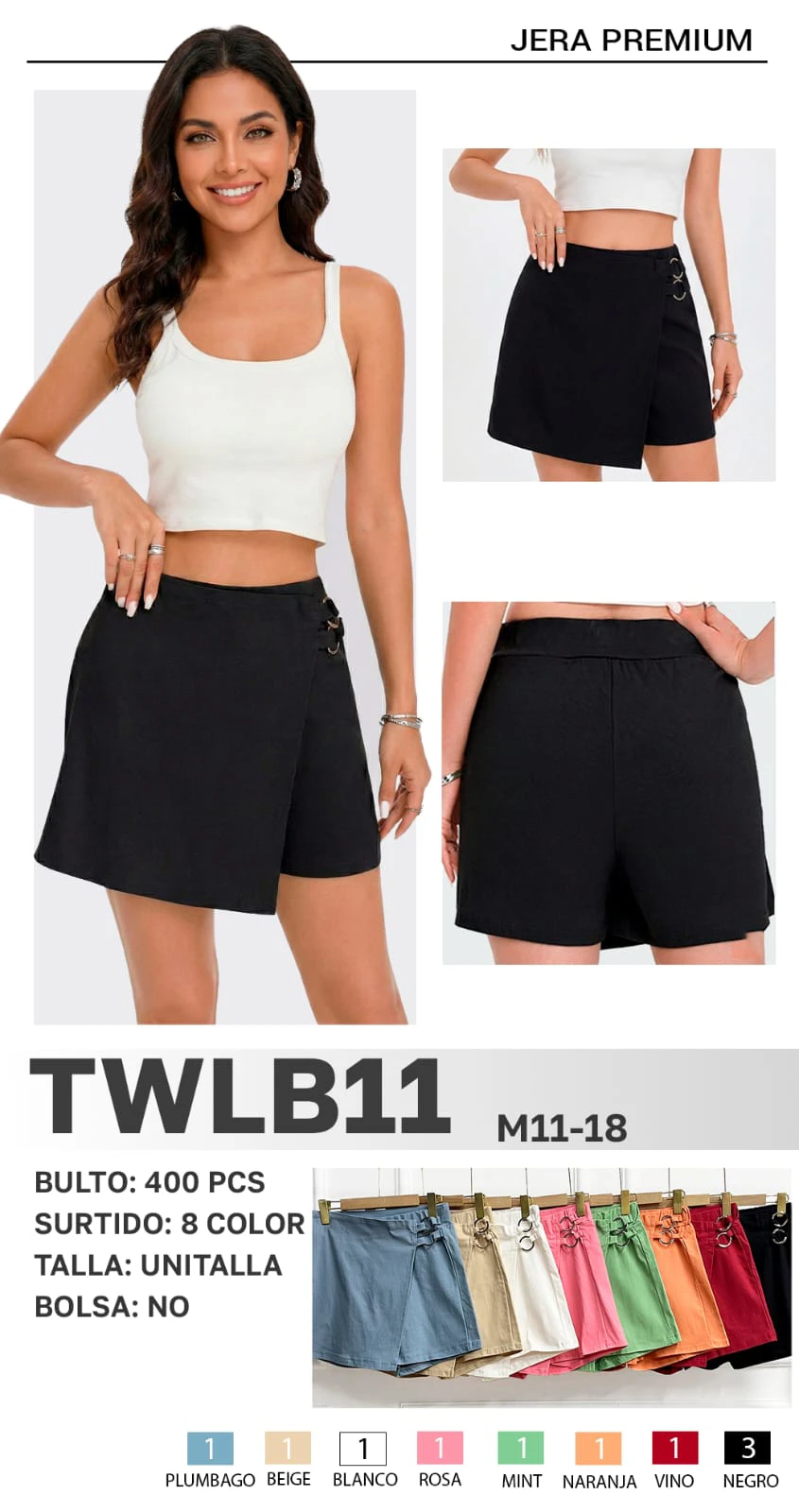 Short tipo falda cruzado con argollas-TWLB11