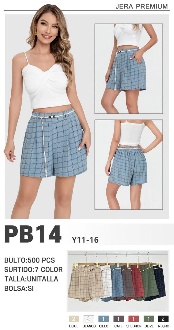Shorts de cuadros con cinturón-PB14