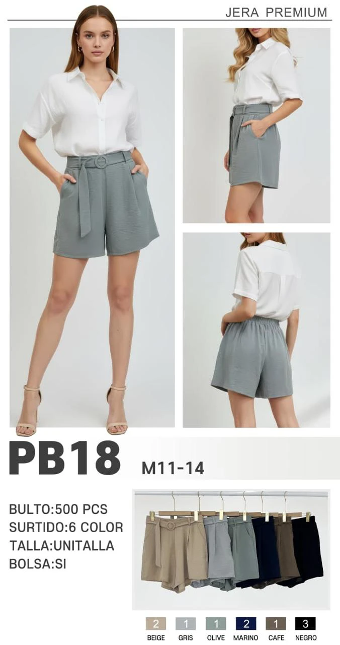 Shorts de dama con cinturón de lazo-PB18