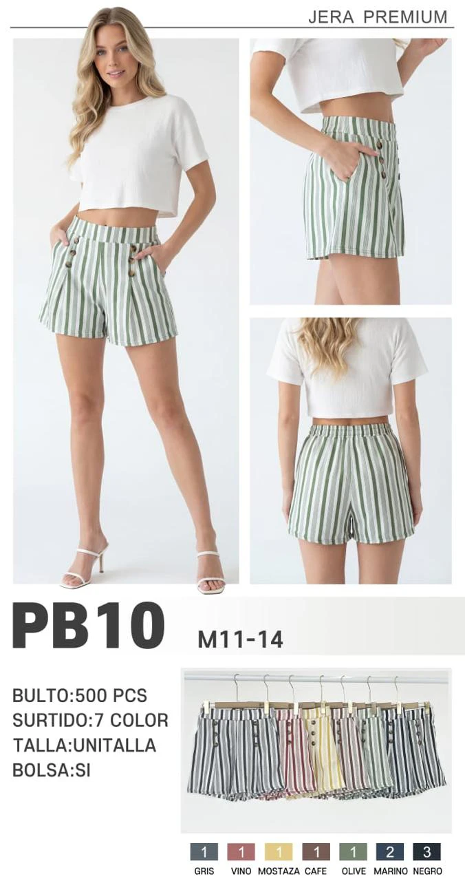 Shorts de rayas con botones frontales-PB10