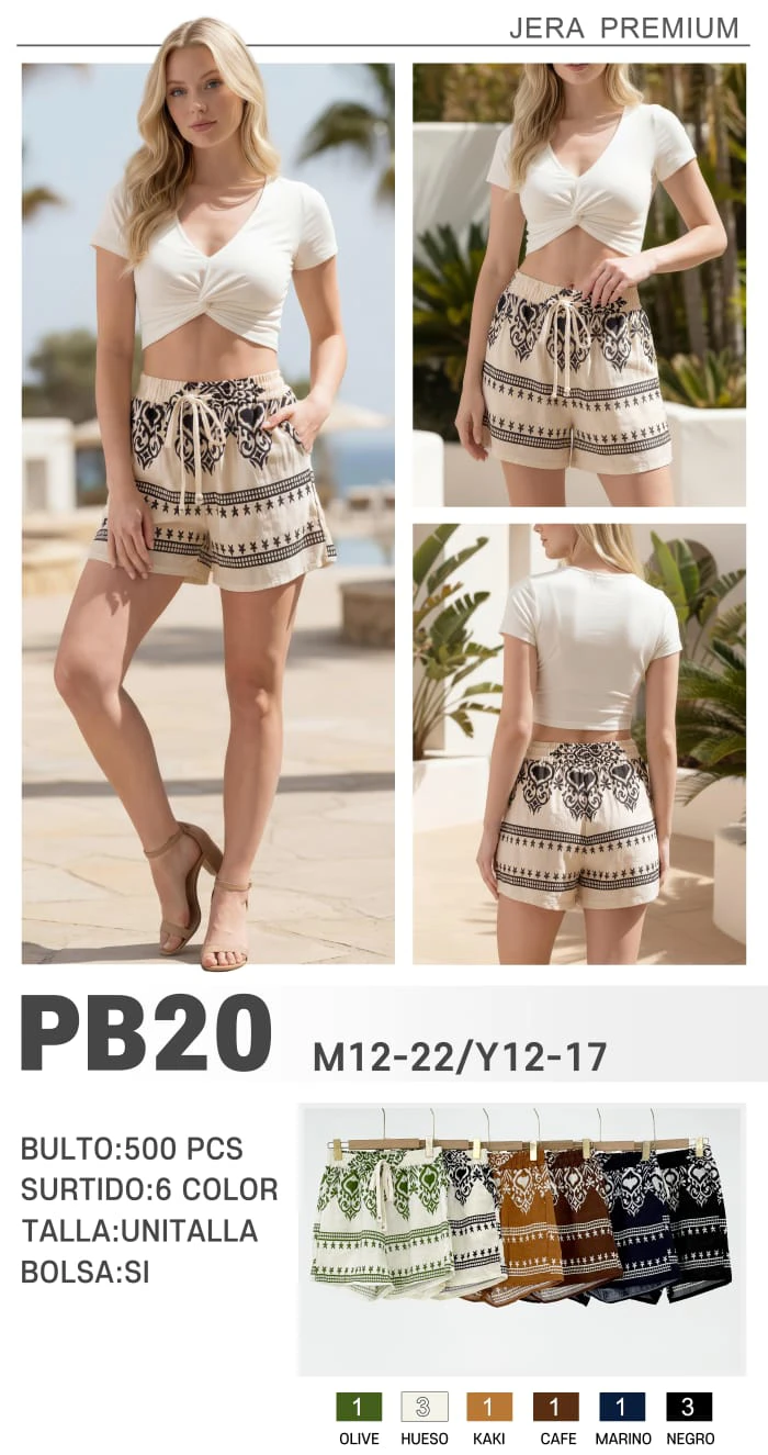 Shorts estampados con cintura ajustable-PB20