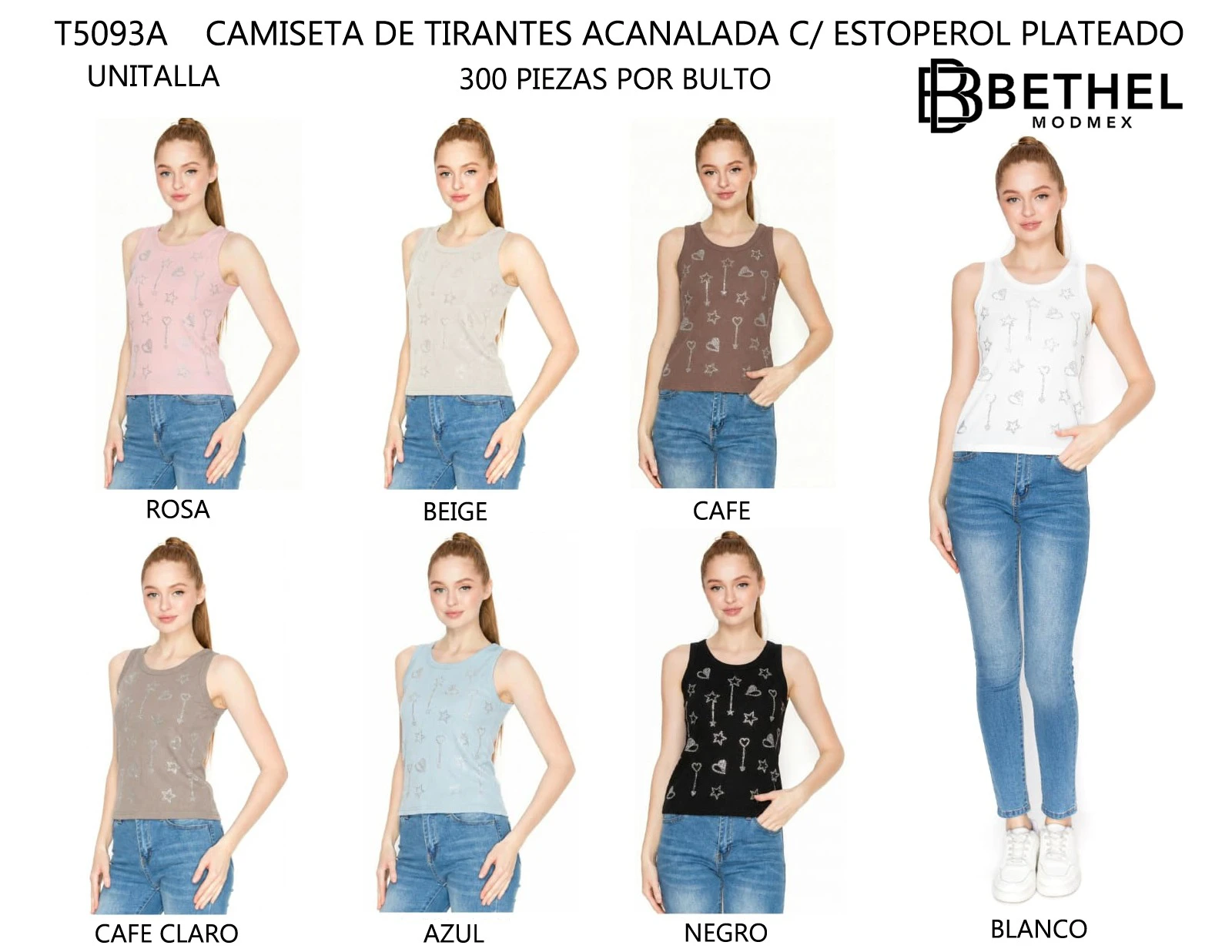 Camiseta de Tirantes Acanalada con Estoperoles Plateados-T5093A