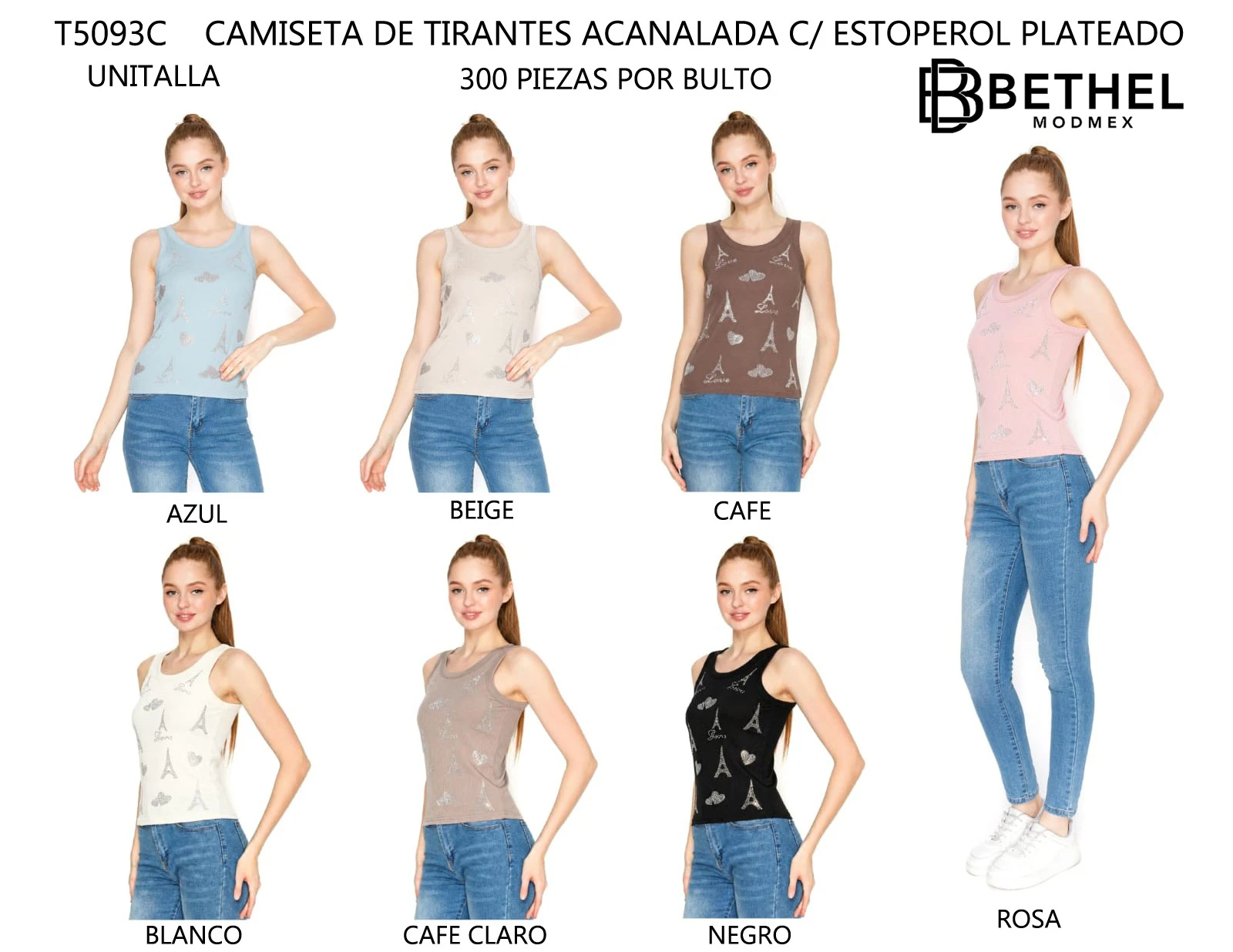 Camiseta de Tirantes Acanalada con Estoperoles-T5093C