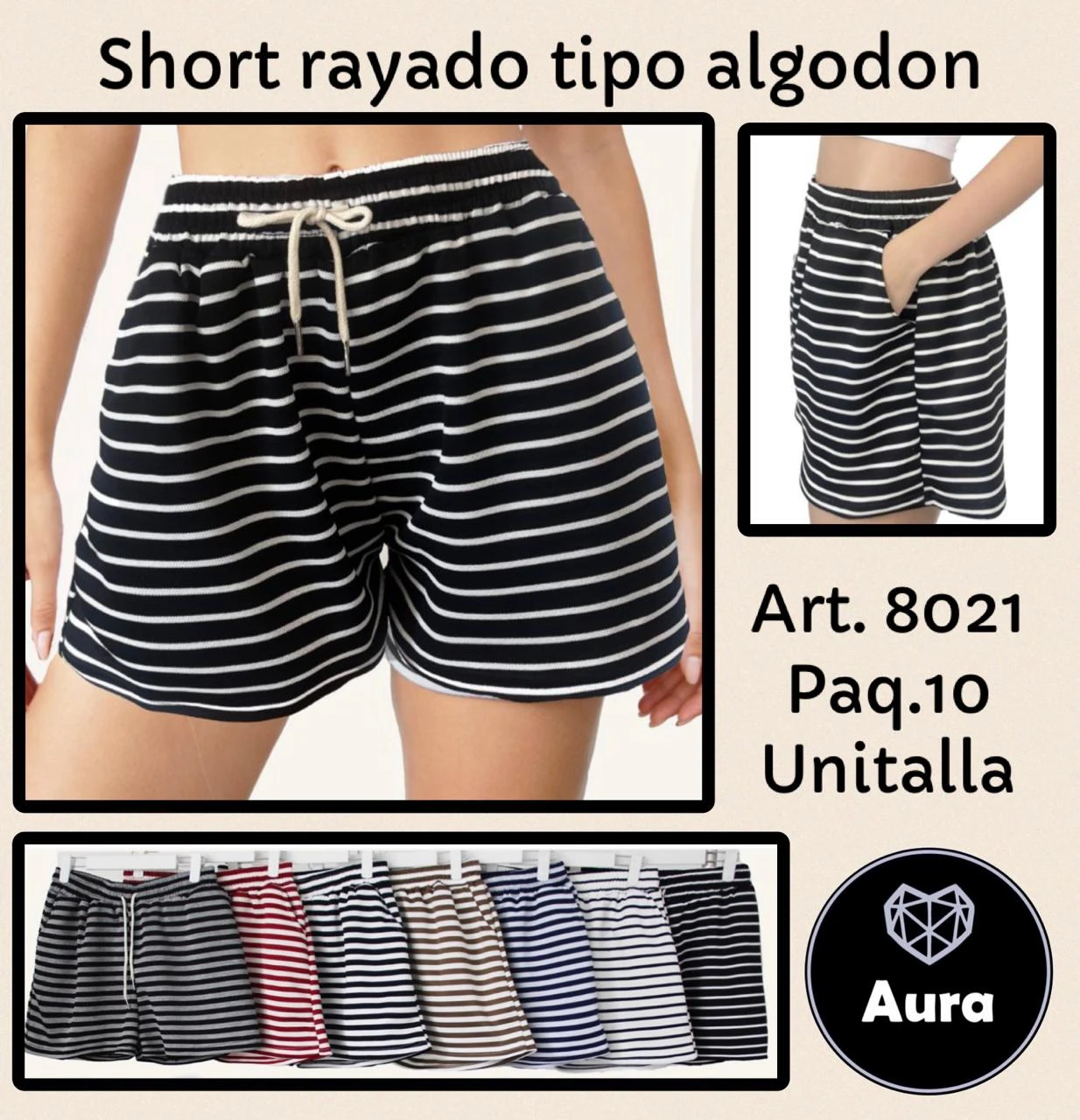 Shorts Rayados de Algodón-8021