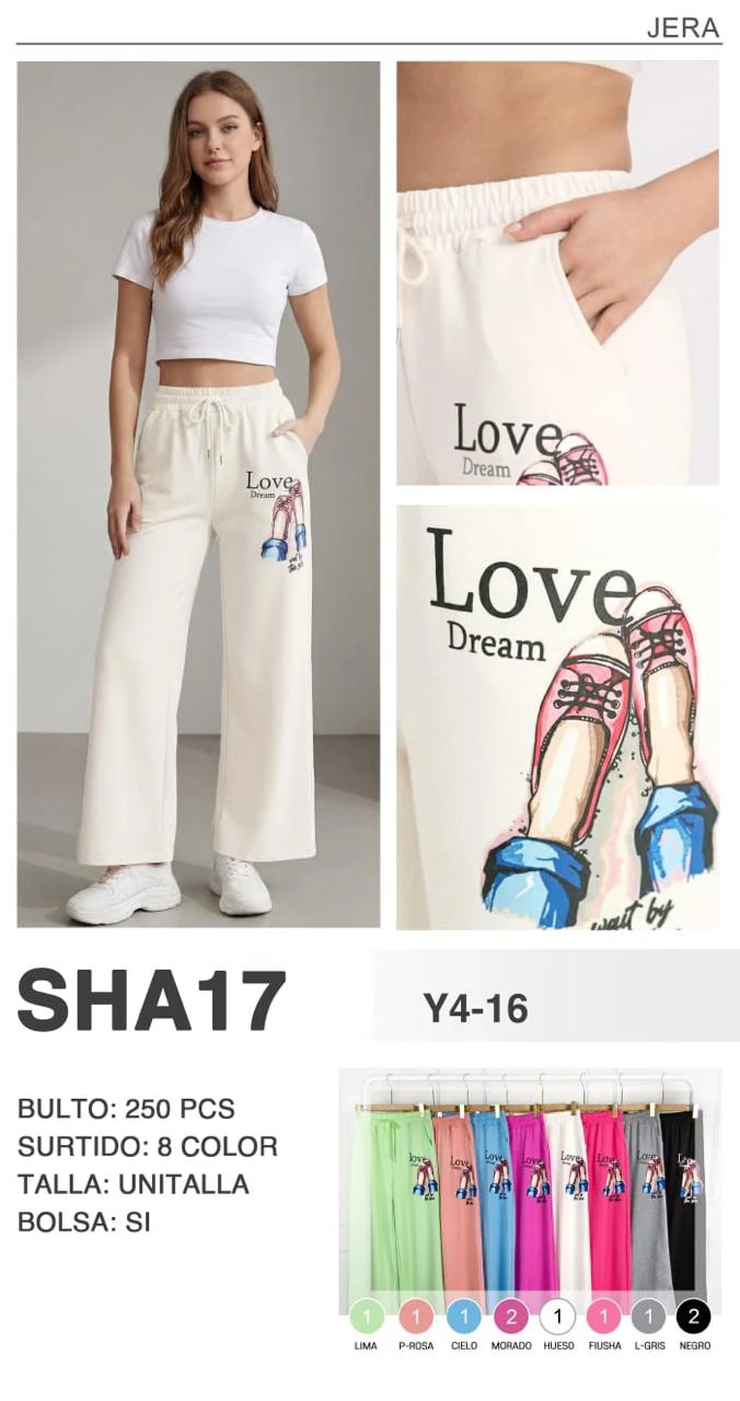 Pantalones de pierna ancha con estampado ‘Love Dream’-SHA17