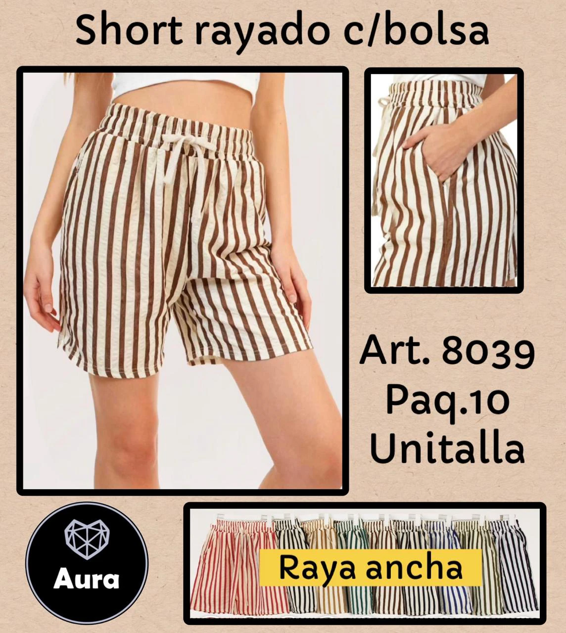 Short rayado con bolsa-8039