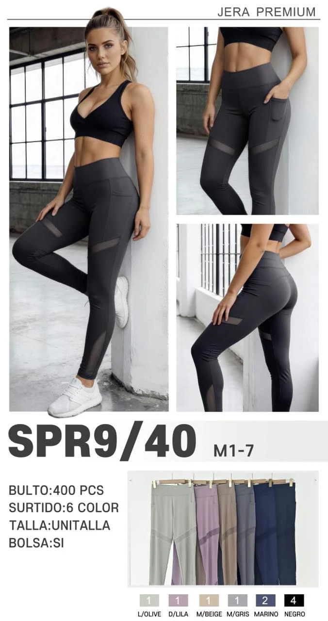 Leggings deportivos con paneles de malla y bolsillo lateral-SPR9/40