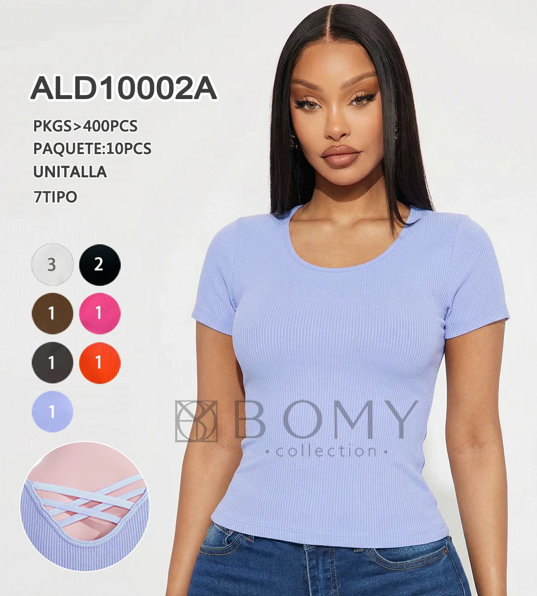 Playera de manga corta acanalada con detalle de tiras-ALD10002A