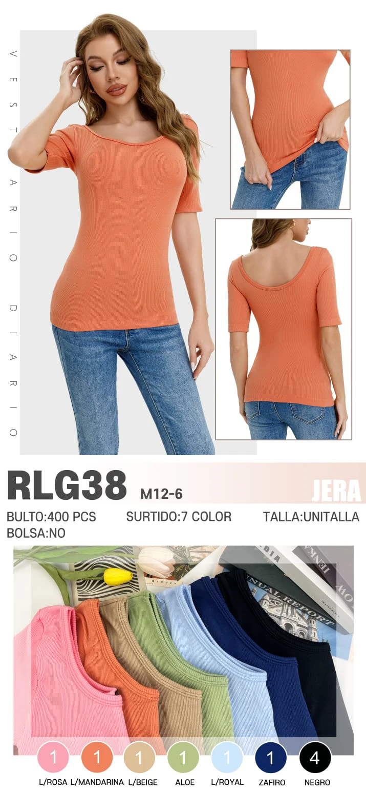 Blusa acanalada manga corta-RLG38