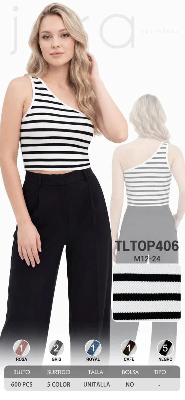 Top Crop de Un Hombro Rayado-TLTOP406