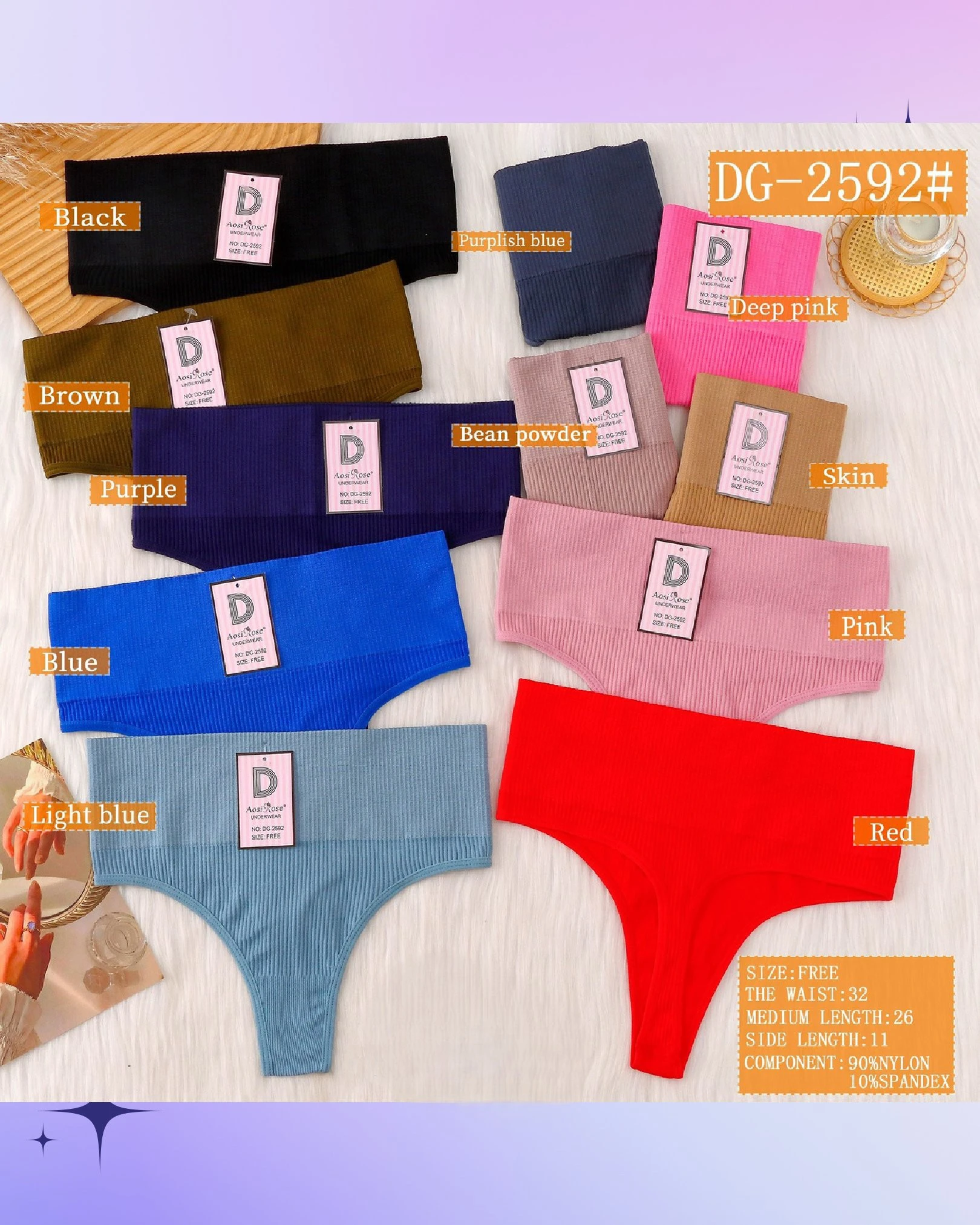 Braguitas y tanga acanalados para mujer-DG-2592