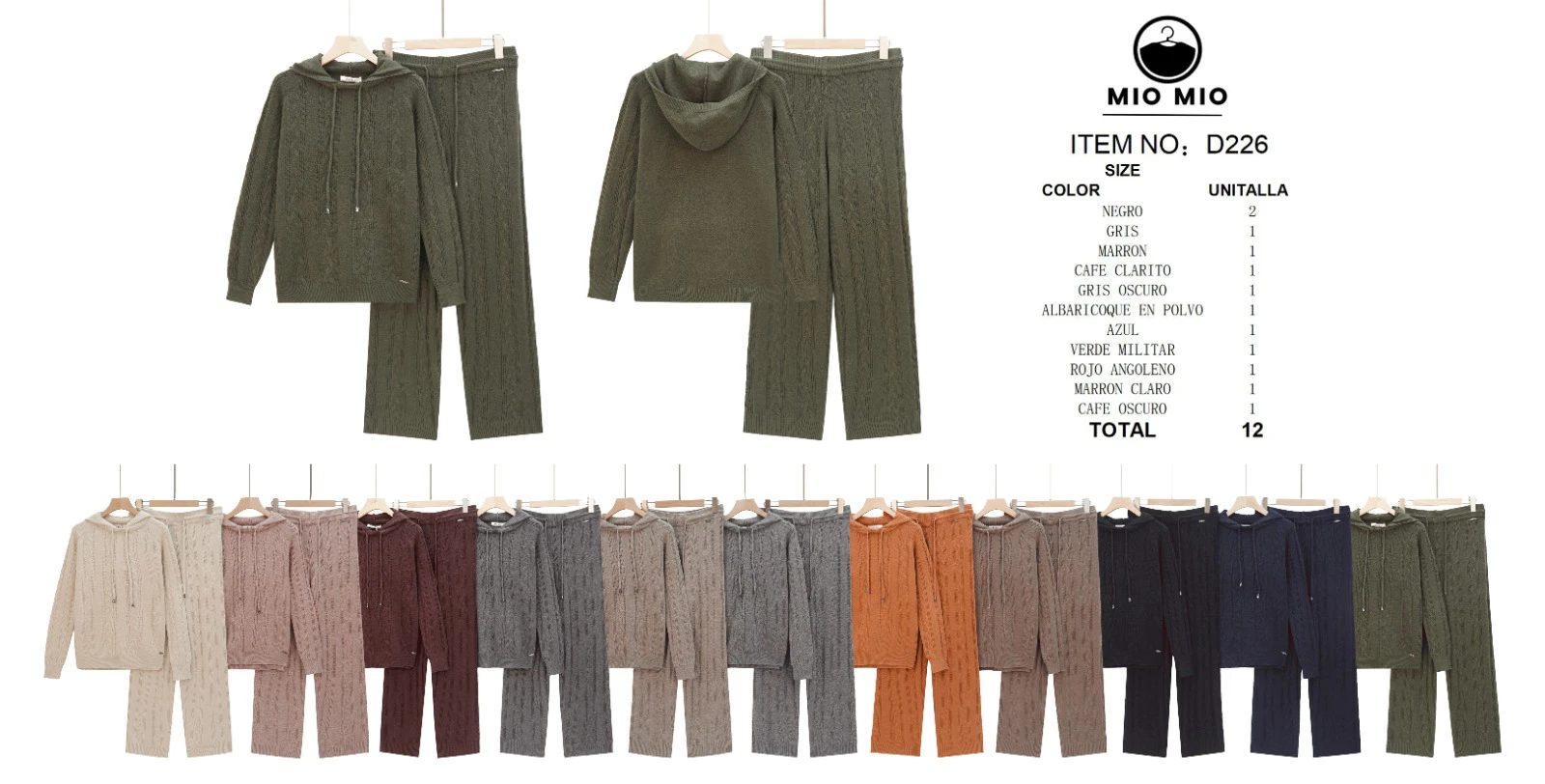 Conjunto de sudadera con capucha y pantalón de punto-D226