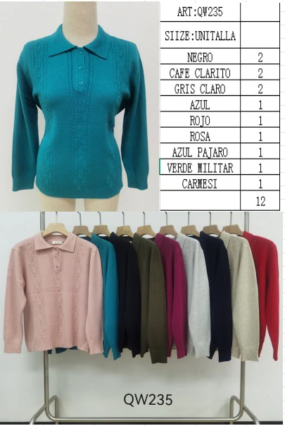 Suéter de punto con cuello tipo polo-QW235