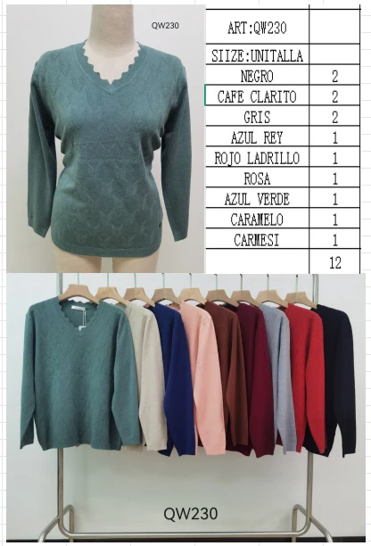 Suéter tejido con cuello en V-QW230