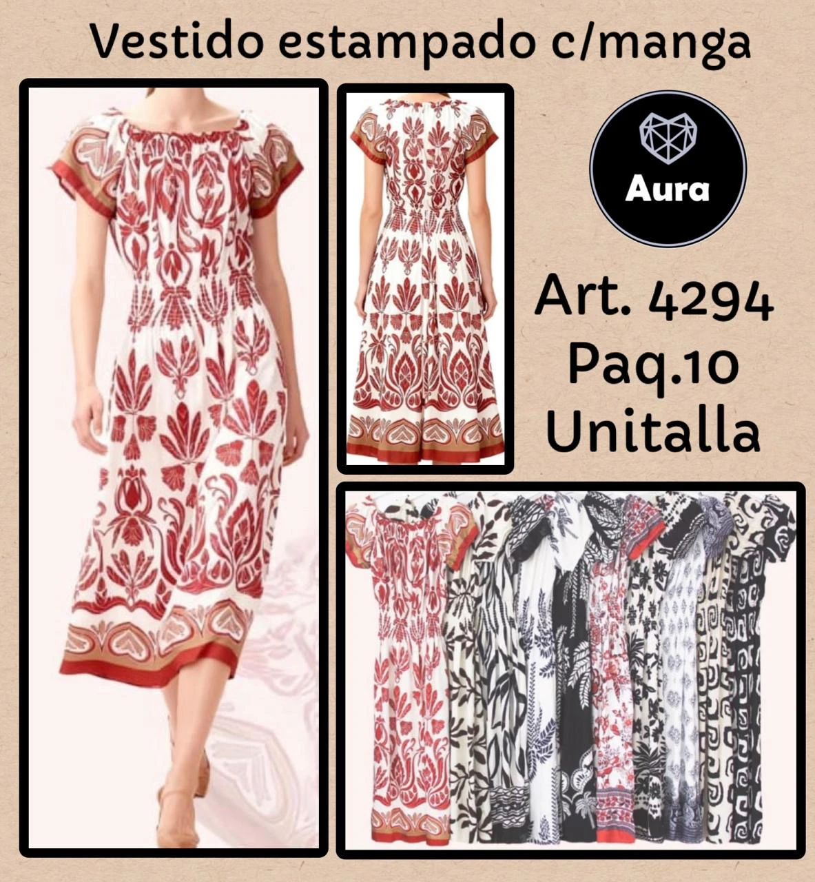 Vestido estampado con manga-4294