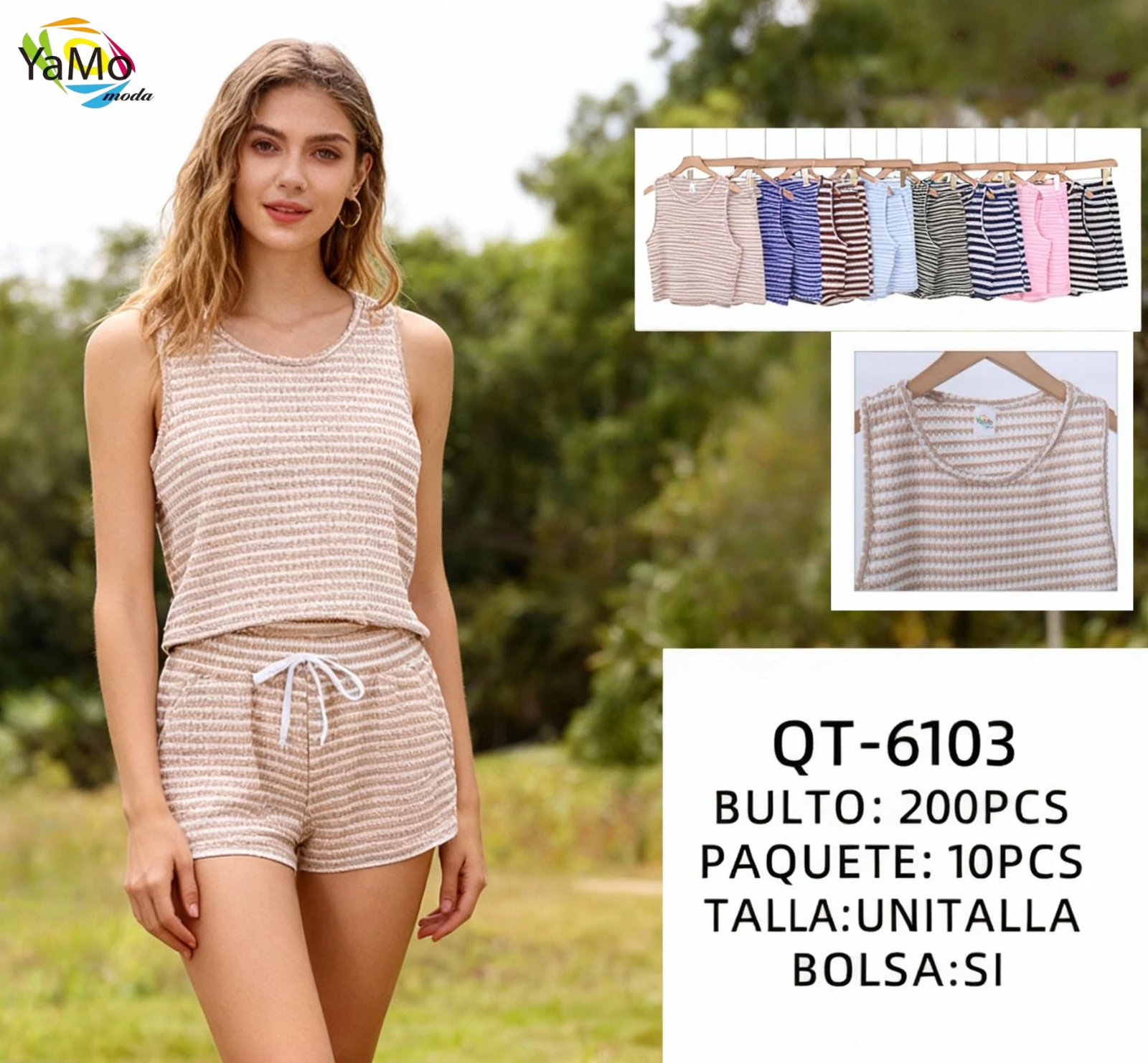 Conjunto de top sin mangas y shorts-QT6103