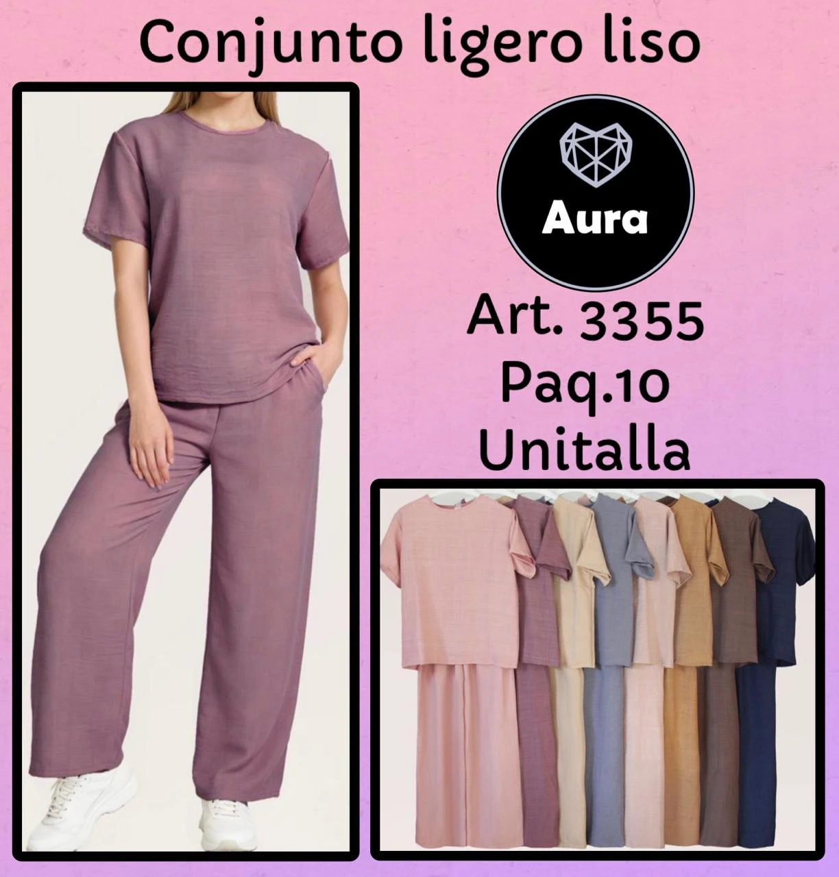 Conjunto de camiseta y pantalón liso-3355