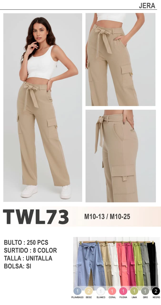 Pantalones cargo con cinturón para mujer-TWL73