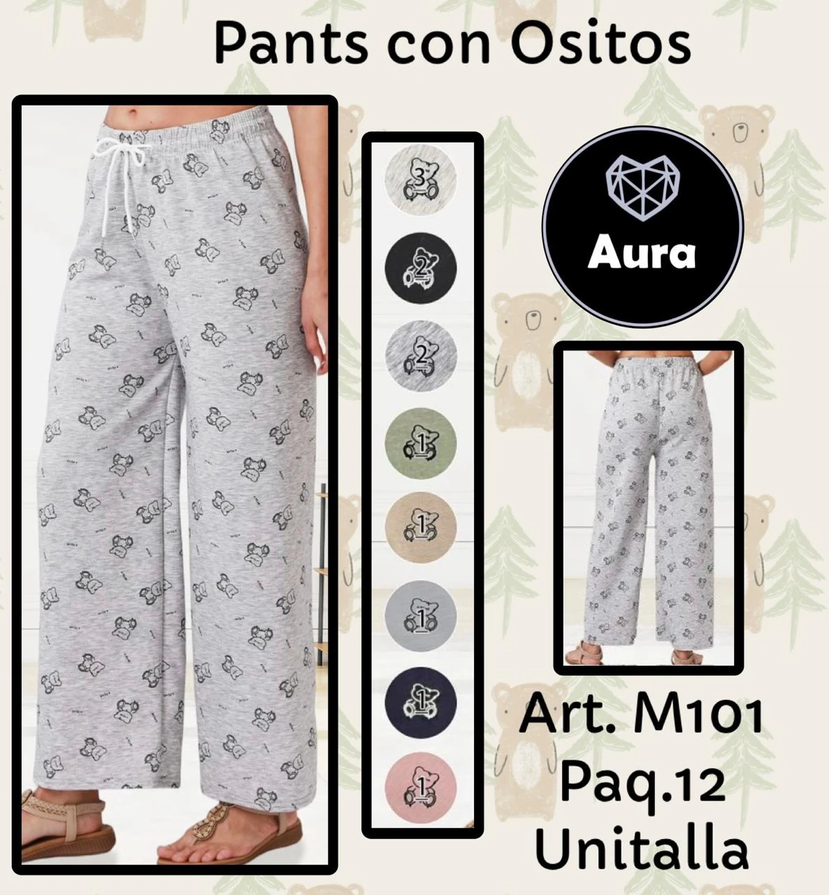 Pantalones Largos con Estampado de Ositos-M101