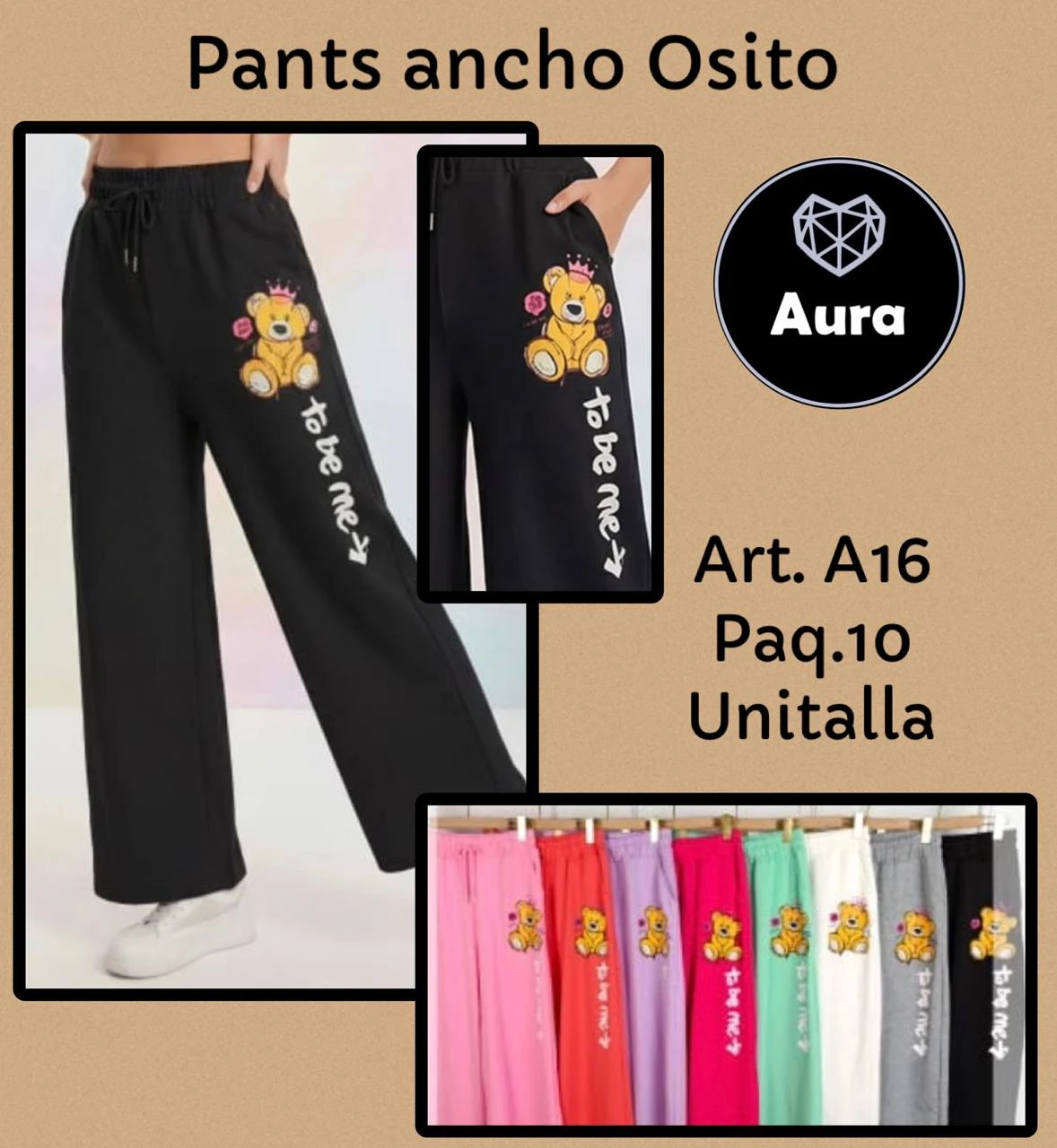 Pantalones anchos con estampado de Osito-A16
