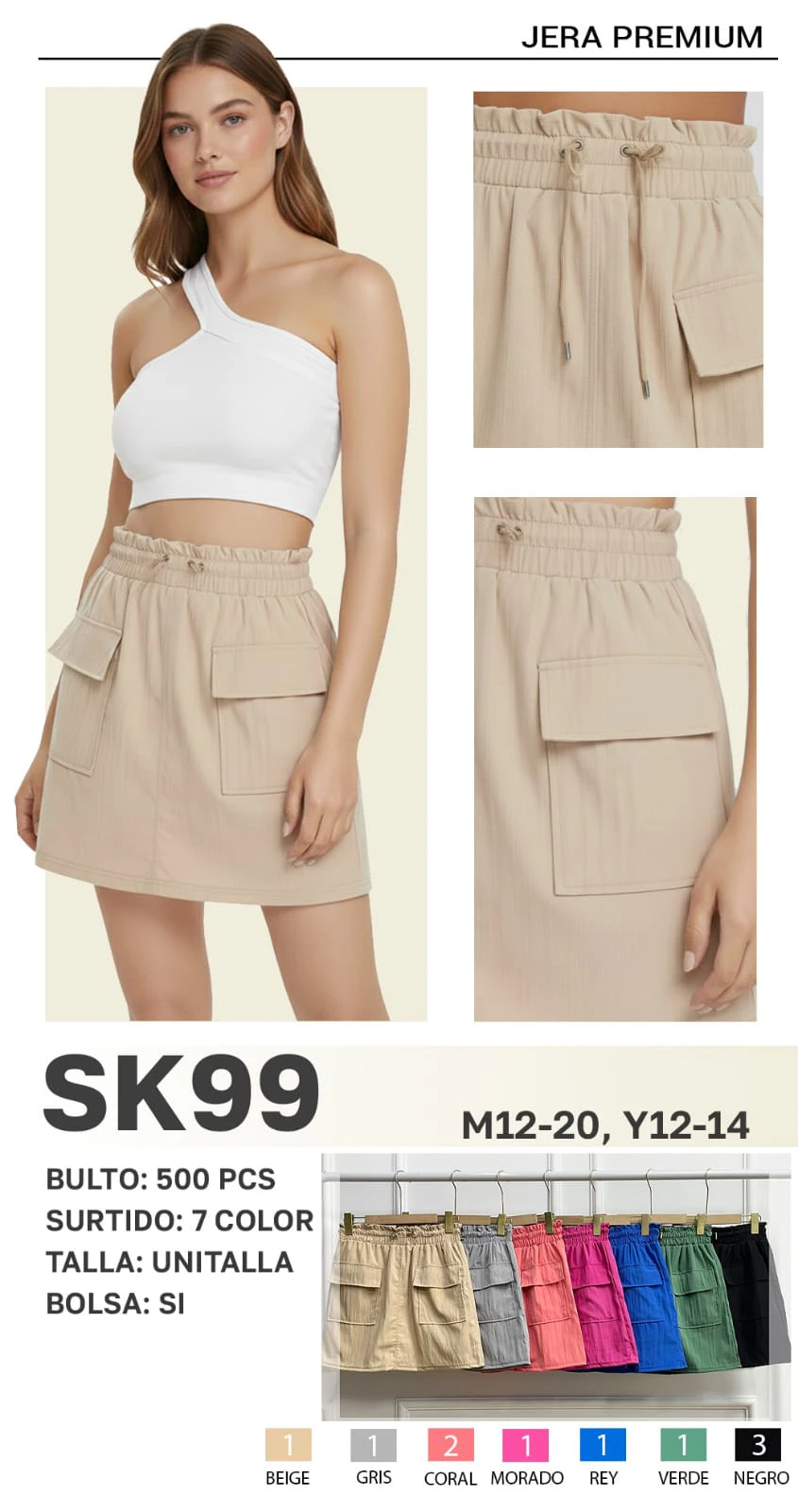 Falda cargo con elástico en cintura-SK99