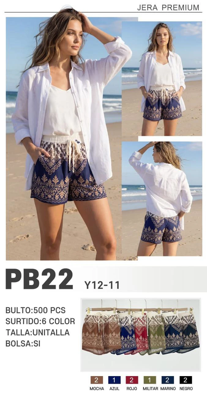 Shorts estampados de mujer con cordón ajustable-PB22