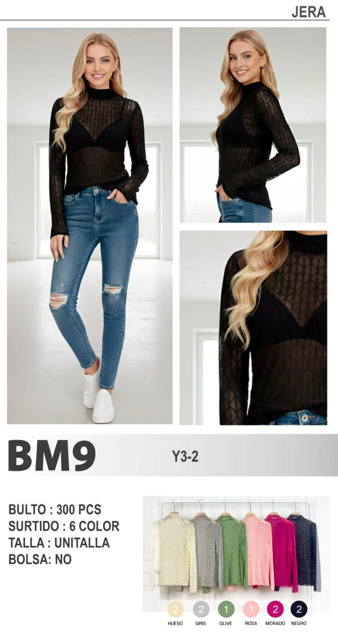Top Transparente de Manga Larga con Cuello Mock-BM9
