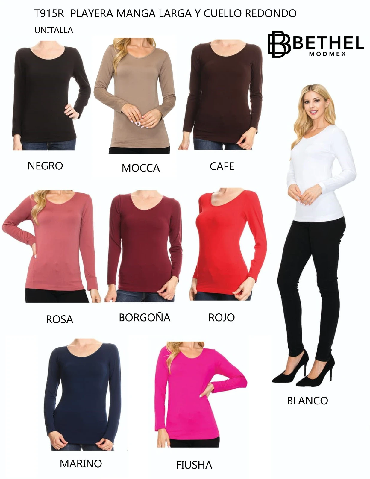 Playera manga larga cuello redondo-T915R