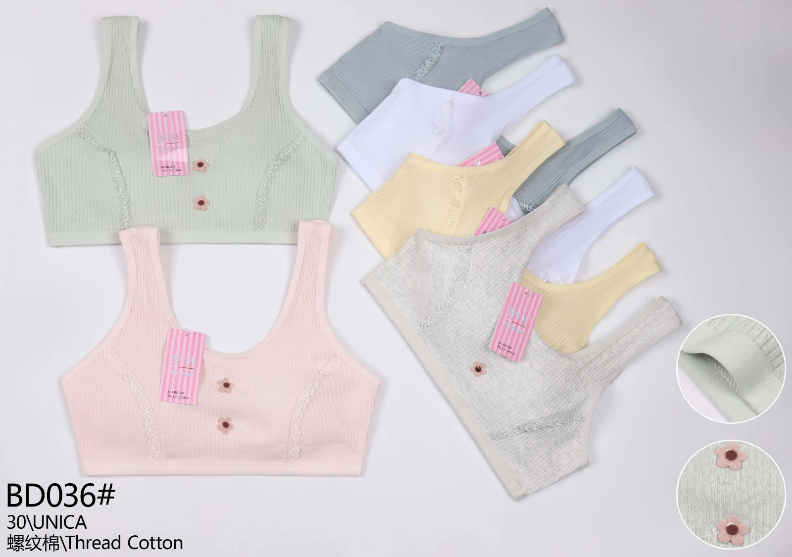 Bralette acanalado con detalles florales-BD036