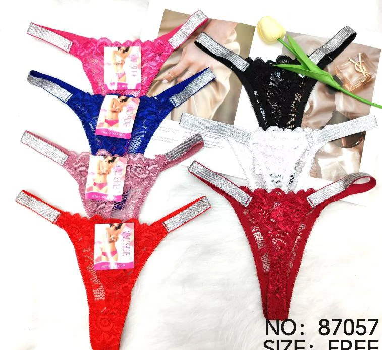 Tanga de encaje con brillantes-87057