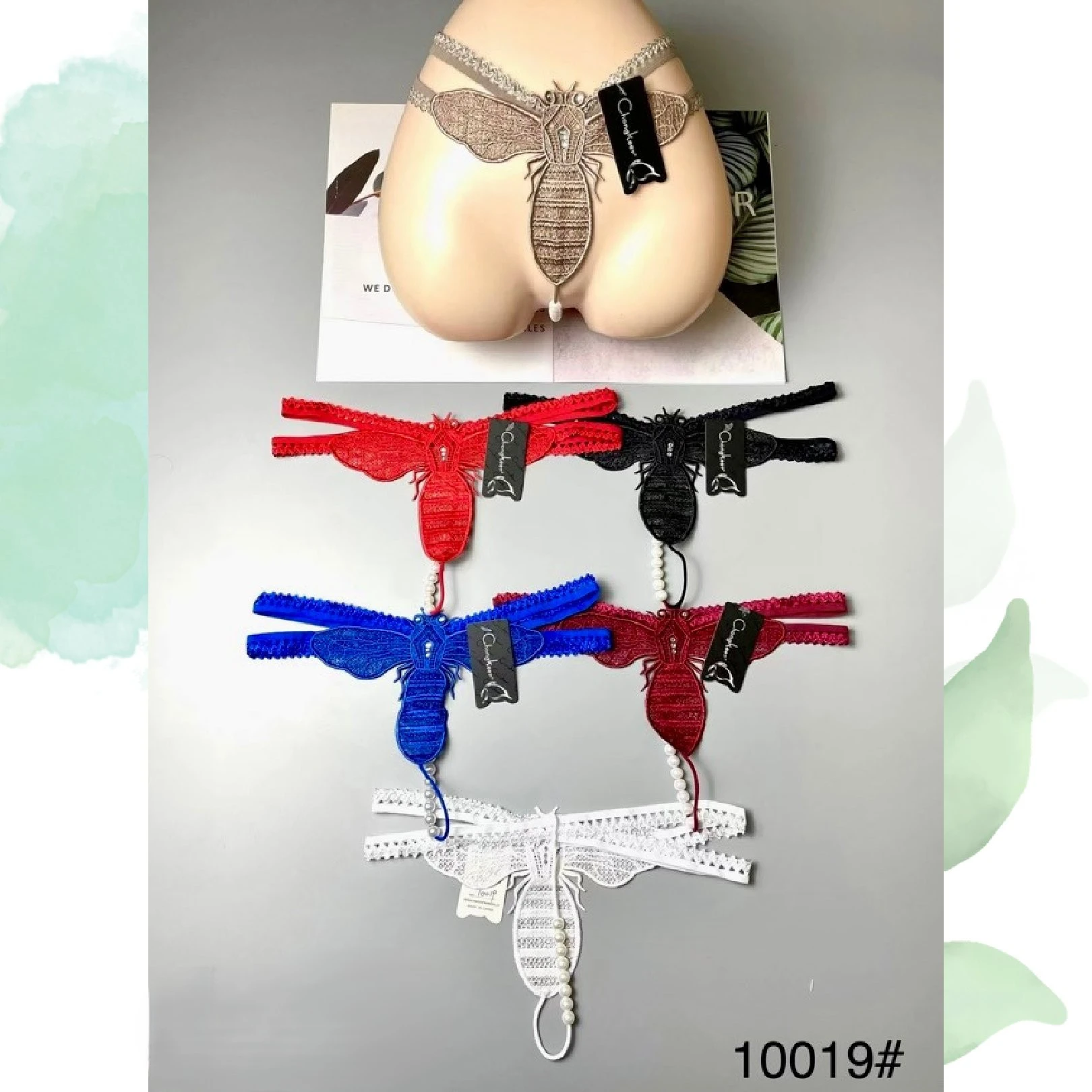 Tanga con diseño de abeja y perlas-10019